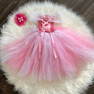 👑Sleeping Beauty princess baby/toddler crochet top tutu dress birthday costume